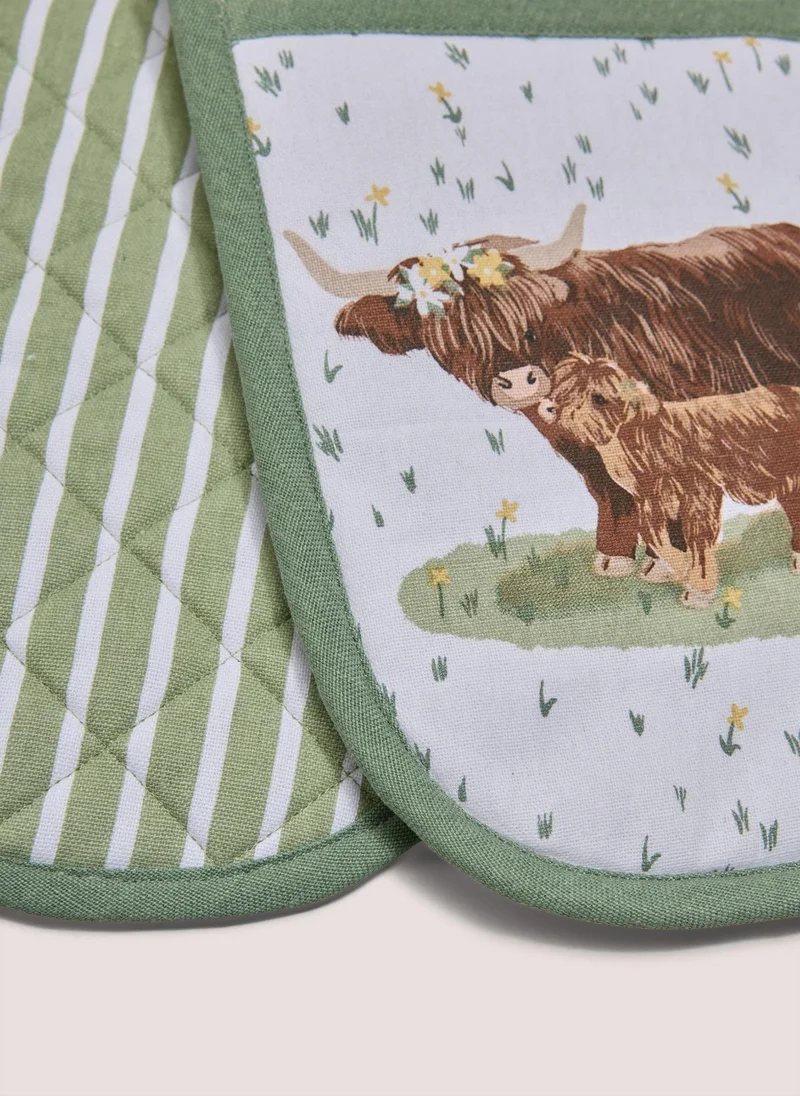 Matalan Highland Cow Oven Gloves Green